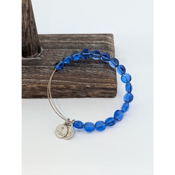 Alex and Ani Blue Faceted Crystal Bead Adjustable Wire Bangle Bracelet - Picture 2 of 4